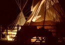 both lodges lit up at night