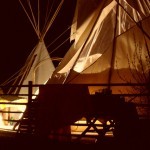both lodges lit up at night